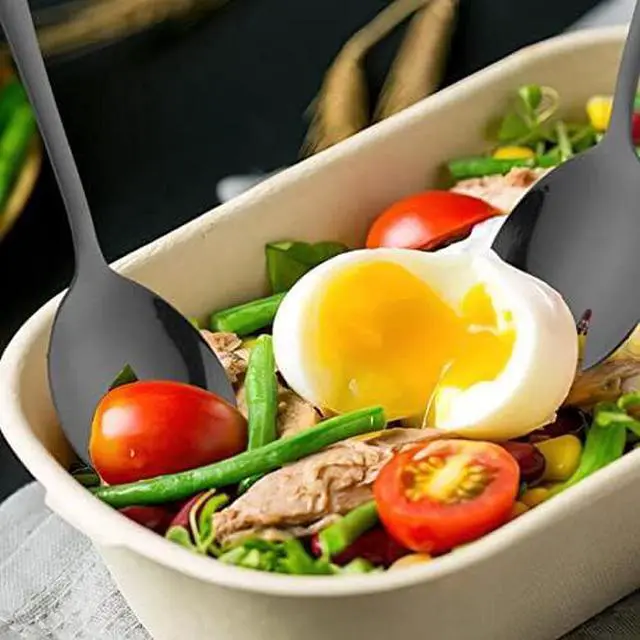 Alt view image 2 of 2 - Salad Servers Salad Spoons and Fork Set Stainless Steel Serving Utensils for Salad Gravies or Pasta Black