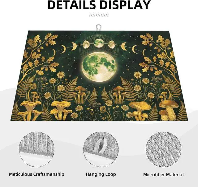 Alt view image 5 of 7 - Moon Phase Leaf Large Absorbent Dish Drying Mat For Kitchen Counter,18*24in