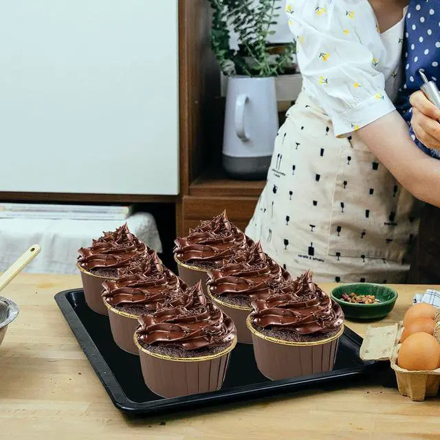 Alt view image 2 of 7 - LNYZQUS Brown Cupcake Liners with Dome Lids, 5oz Mini Baking Cups