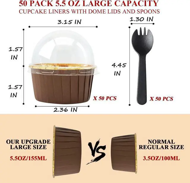 Alt view image 3 of 7 - LNYZQUS Brown Cupcake Liners with Dome Lids, 5oz Mini Baking Cups