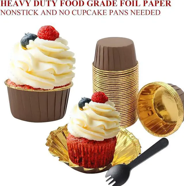 Alt view image 4 of 7 - LNYZQUS Brown Cupcake Liners with Dome Lids, 5oz Mini Baking Cups