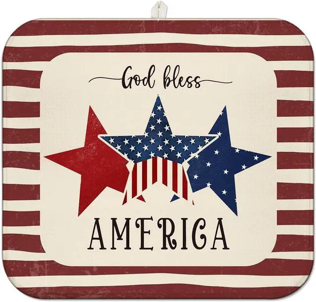 Main image of 4th of July Dish Drying Mat for Kitchen Counter,Independence Day Stars Memorial Fallen Soldiers Microfiber Drying Mat, Washable Absorbent Patriot Kitchen Countertop Dish Mat Draining Mat 16×18 Inch