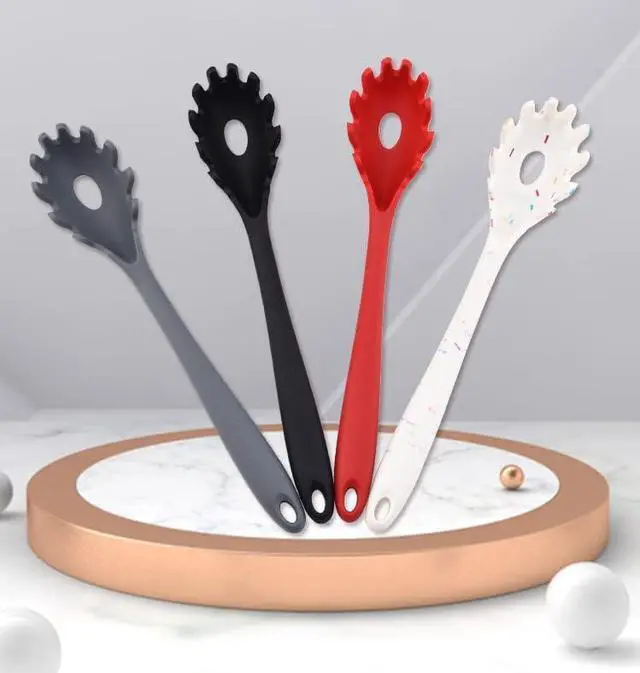 Alt view image 2 of 7 - Silicone Pasta Fork (11.5"), High Heat Resistant to 480°F, Hygienic One Piece Design, Spaghetti Strainer & Server Spoon Pasta Forks (Red)