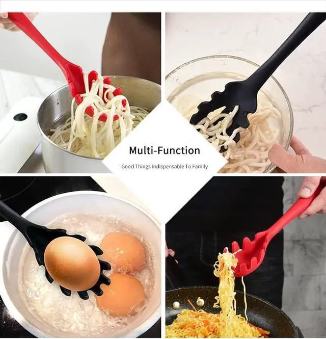 Alt view image 6 of 7 - Silicone Pasta Fork (11.5"), High Heat Resistant to 480°F, Hygienic One Piece Design, Spaghetti Strainer & Server Spoon Pasta Forks (Red)