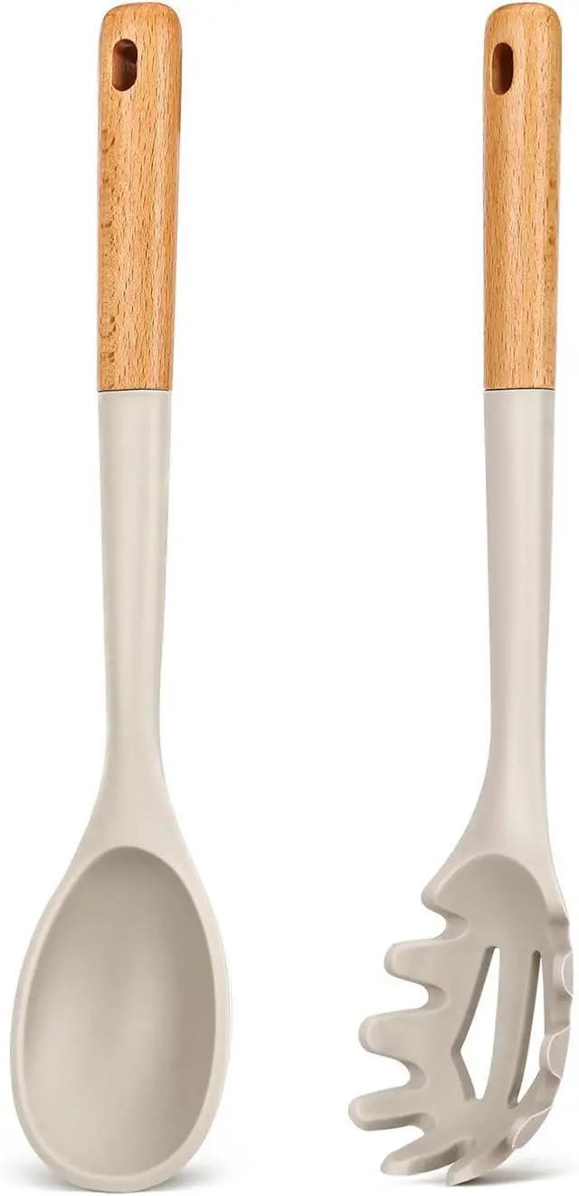 Main image of Badiano Silicone Pasta Fork and Cooking Spoon Set,12.8 inch, Khaki