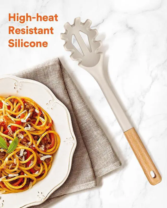 Alt view image 3 of 7 - Badiano Silicone Pasta Fork and Cooking Spoon Set,12.8 inch, Khaki