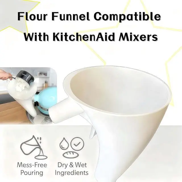 Alt view image 2 of 7 - Flour Funnel for KitchenAid Mixer 5 Qt, Anti-Splash Attachment for Tilt-Head Stand Mixer 4.5 & 5 Quart (KSM150), Dishwasher Safe No-Mess Baking Tool, Easy Pour Accessory (White)