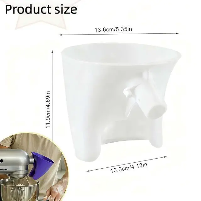 Alt view image 3 of 7 - Flour Funnel for KitchenAid Mixer 5 Qt, Anti-Splash Attachment for Tilt-Head Stand Mixer 4.5 & 5 Quart (KSM150), Dishwasher Safe No-Mess Baking Tool, Easy Pour Accessory (White)