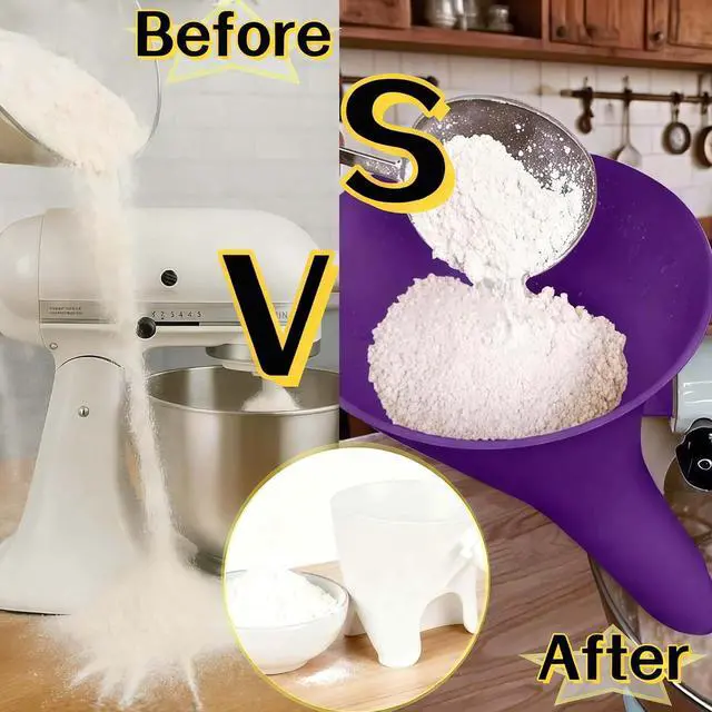 Alt view image 5 of 7 - Flour Funnel for KitchenAid Mixer 5 Qt, Anti-Splash Attachment for Tilt-Head Stand Mixer 4.5 & 5 Quart (KSM150), Dishwasher Safe No-Mess Baking Tool, Easy Pour Accessory (White)