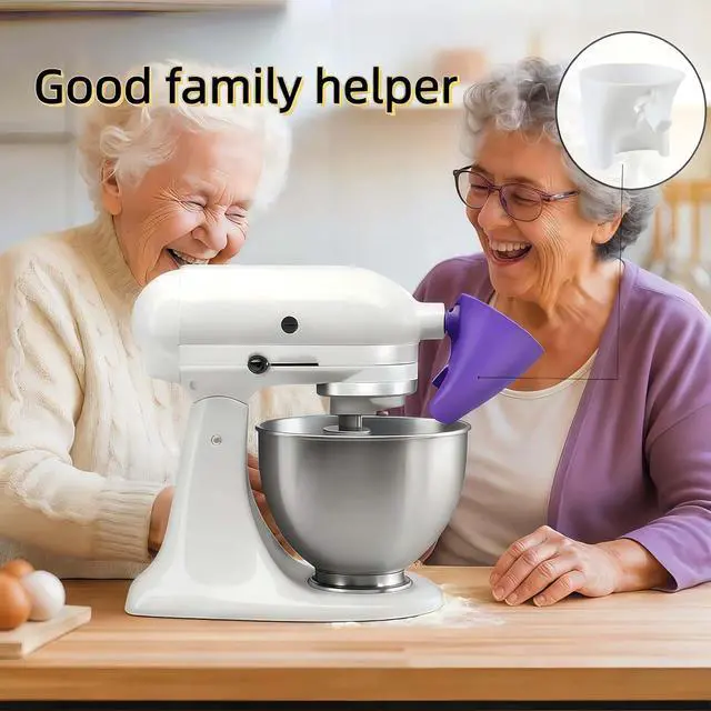 Alt view image 6 of 7 - Flour Funnel for KitchenAid Mixer 5 Qt, Anti-Splash Attachment for Tilt-Head Stand Mixer 4.5 & 5 Quart (KSM150), Dishwasher Safe No-Mess Baking Tool, Easy Pour Accessory (White)