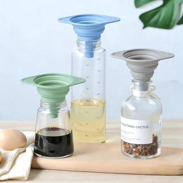 Alt view image 4 of 7 - Kitchen Funnel Set 3 Pack, Collapsible Silicone Funnel for Kitchen Use, Small Funnels for Filling Bottle, Transfer Liquid, Oil and Powder, Food Grade Silicone Filter with a Brush