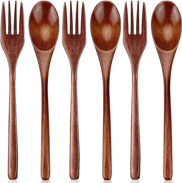 Main image of Wooden Spoons and Fork for Eating Utensil Set Small Wood Cutlery Silverware