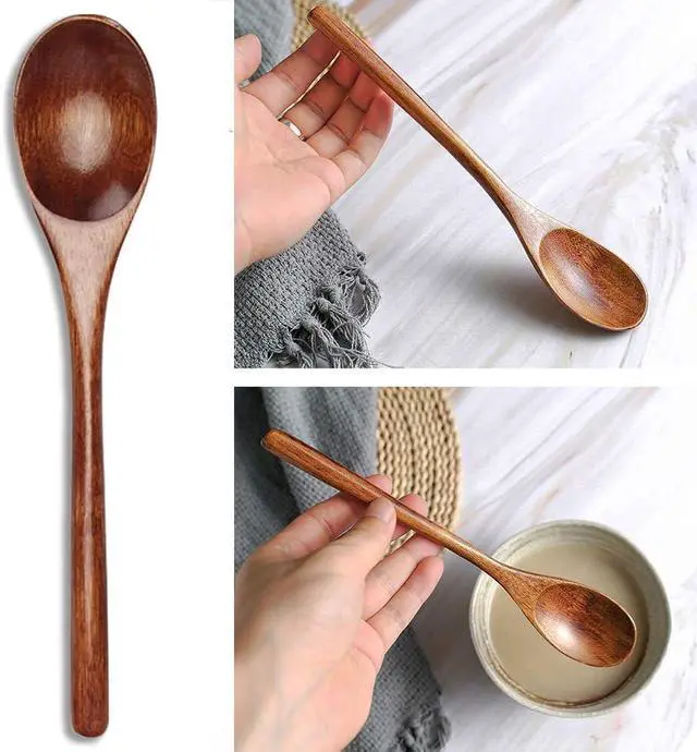 Alt view image 4 of 7 - Wooden Spoons and Fork for Eating Utensil Set Small Wood Cutlery Silverware
