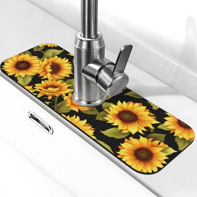 Main image of Kitchen Faucet Mat 15 x 5.5 Inch Sunflowers Faucet Draining Mat Farmhouse Absorbent Drying Mat Sink Splash Guard Behind Faucet Drip Catcher for Kitchen Bathroom