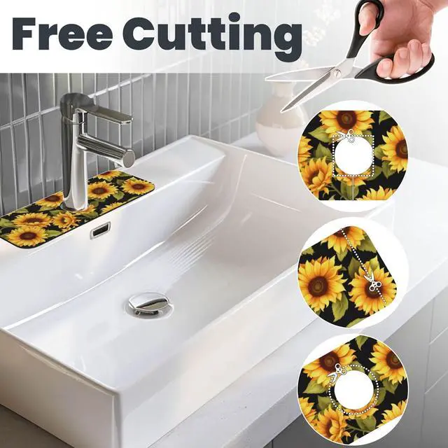 Alt view image 4 of 7 - Kitchen Faucet Mat 15 x 5.5 Inch Sunflowers Faucet Draining Mat Farmhouse Absorbent Drying Mat Sink Splash Guard Behind Faucet Drip Catcher for Kitchen Bathroom