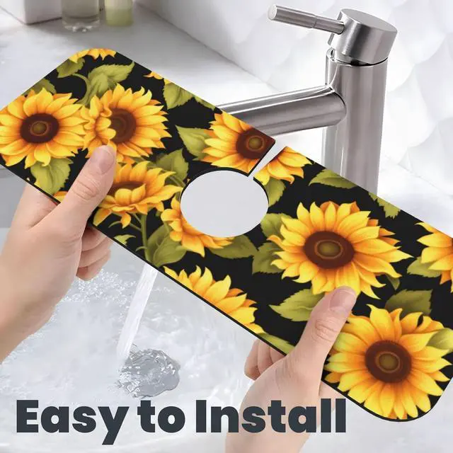 Alt view image 5 of 7 - Kitchen Faucet Mat 15 x 5.5 Inch Sunflowers Faucet Draining Mat Farmhouse Absorbent Drying Mat Sink Splash Guard Behind Faucet Drip Catcher for Kitchen Bathroom