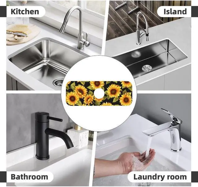 Alt view image 7 of 7 - Kitchen Faucet Mat 15 x 5.5 Inch Sunflowers Faucet Draining Mat Farmhouse Absorbent Drying Mat Sink Splash Guard Behind Faucet Drip Catcher for Kitchen Bathroom