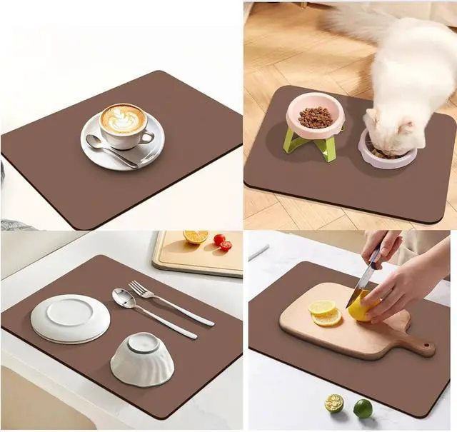 Alt view image 3 of 6 - Dish Drying Mat for Kitchen Counter,Drying Mat for Dish Rack,Absorbent Hide Stain Rubber Mat,Coffee Mat, Kitchen Counter Mat(Brown, 12"x19")