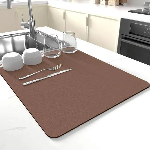Main image of Dish Drying Mat for Kitchen Counter,Drying Mat for Dish Rack,Absorbent Hide Stain Rubber Mat,Coffee Mat, Kitchen Counter Mat(Brown, 12"x19")