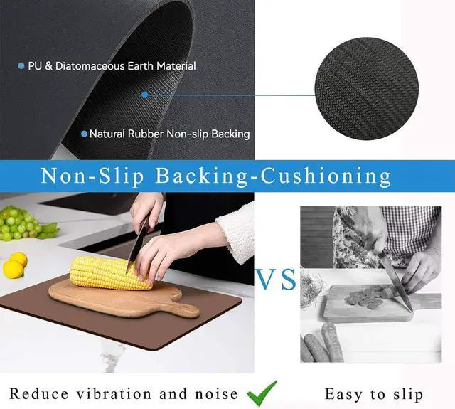 Alt view image 6 of 6 - Dish Drying Mat for Kitchen Counter,Drying Mat for Dish Rack,Absorbent Hide Stain Rubber Mat,Coffee Mat, Kitchen Counter Mat(Brown, 12"x19")