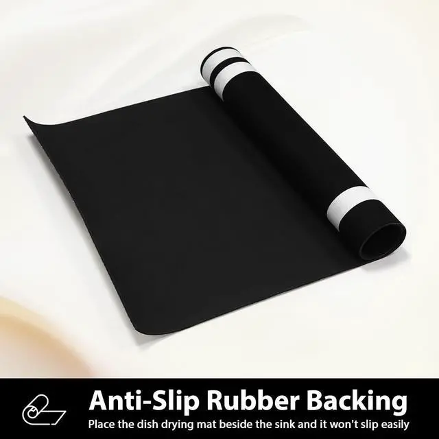Alt view image 3 of 7 - Striped Dish Drying Mats for Kitchen Counter, Coffee Bar Mat for Countertop, Diatomite Absorbent, Kitchen Aesthetic Decor, (16"x24", Black)