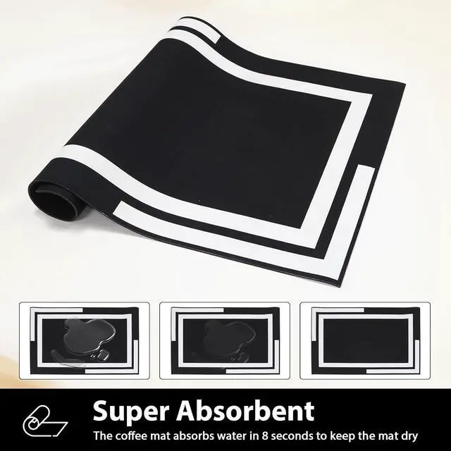 Alt view image 5 of 7 - Striped Dish Drying Mats for Kitchen Counter, Coffee Bar Mat for Countertop, Diatomite Absorbent, Kitchen Aesthetic Decor, (16"x24", Black)
