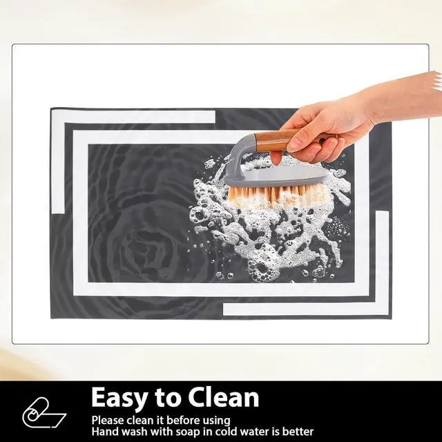 Alt view image 6 of 7 - Striped Dish Drying Mats for Kitchen Counter, Coffee Bar Mat for Countertop, Diatomite Absorbent, Kitchen Aesthetic Decor, (16"x24", Black)