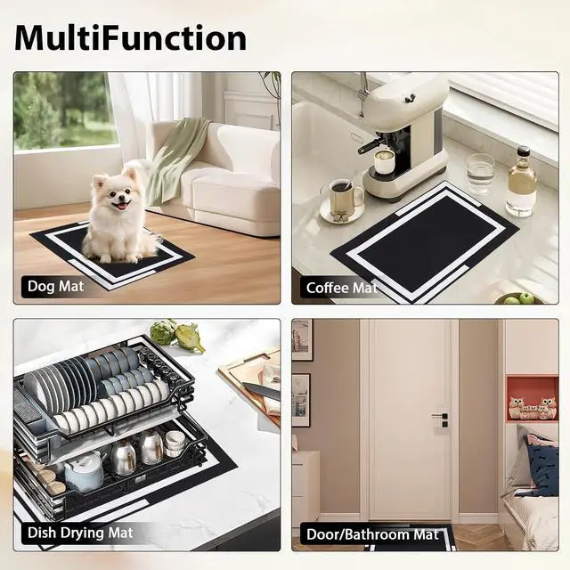 Alt view image 7 of 7 - Striped Dish Drying Mats for Kitchen Counter, Coffee Bar Mat for Countertop, Diatomite Absorbent, Kitchen Aesthetic Decor, (16"x24", Black)