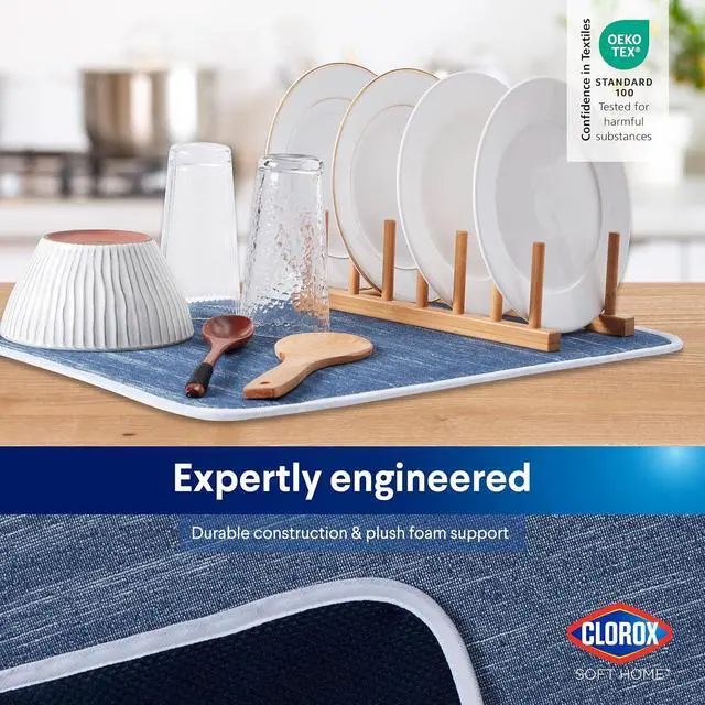 Alt view image 4 of 7 - Clorox Heathered Drying Mat - 100% Polyester Ultra Absorbent Microfiber, For Drying and Draining Dishes at Kitchen Sink, Perfect for Everyday Use - 15" x 20" - Navy