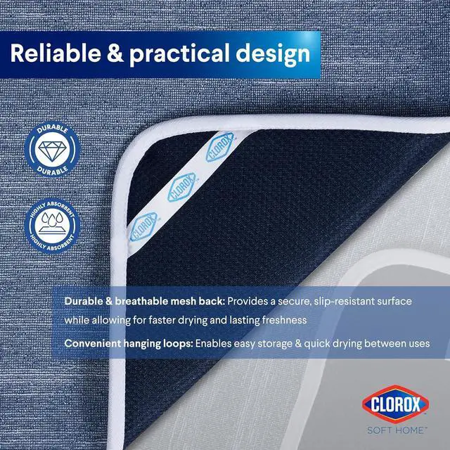 Alt view image 6 of 7 - Clorox Heathered Drying Mat - 100% Polyester Ultra Absorbent Microfiber, For Drying and Draining Dishes at Kitchen Sink, Perfect for Everyday Use - 15" x 20" - Navy