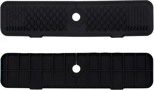 Main image of 24 Inch Faucet Mat for Kitchen Sink Silicone Sink Splash Guard 5° Slope Faucet Draining Mat Dish Soap Sponge Holder Around Faucet Bathroom Gadgets Sink Accessories Drying Mats Organizer, Black