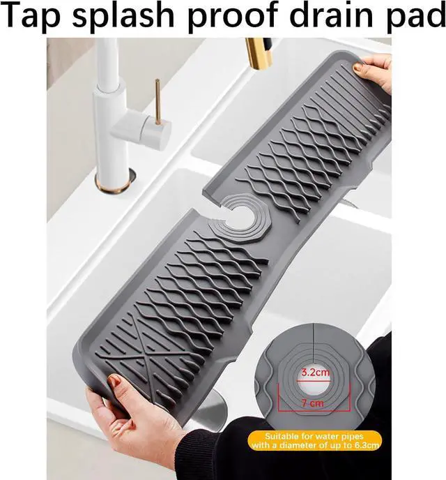Alt view image 5 of 7 - 24 Inch Faucet Mat for Kitchen Sink Silicone Sink Splash Guard 5° Slope Faucet Draining Mat Dish Soap Sponge Holder Around Faucet Bathroom Gadgets Sink Accessories Drying Mats Organizer, Black