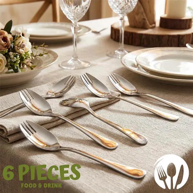 Alt view image 5 of 7 - 6-Pack Long Handle 18/10 Stainless Steel Sporks, 7.2 Inch