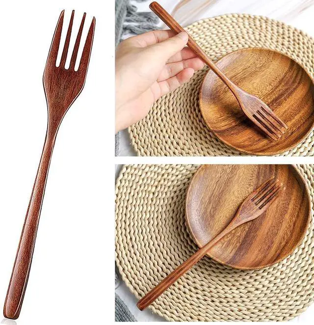 Alt view image 5 of 7 - Wooden Spoons and Fork for Eating Utensil Set Small Wood Cutlery Silverware