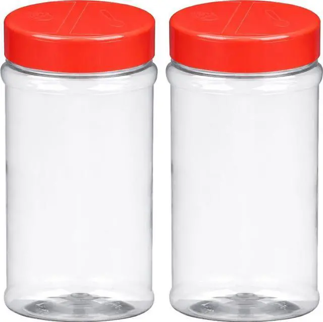 Main image of BRIGHTFROM 16oz Empty Spice Jars Clear BPA-Free Plastic Shaker Bottles with Dual Lids, Wide Mouth for Easy Filling, Reusable Herb, Salt, Pepper, and DIY Seasoning Storage - 2 Pack
