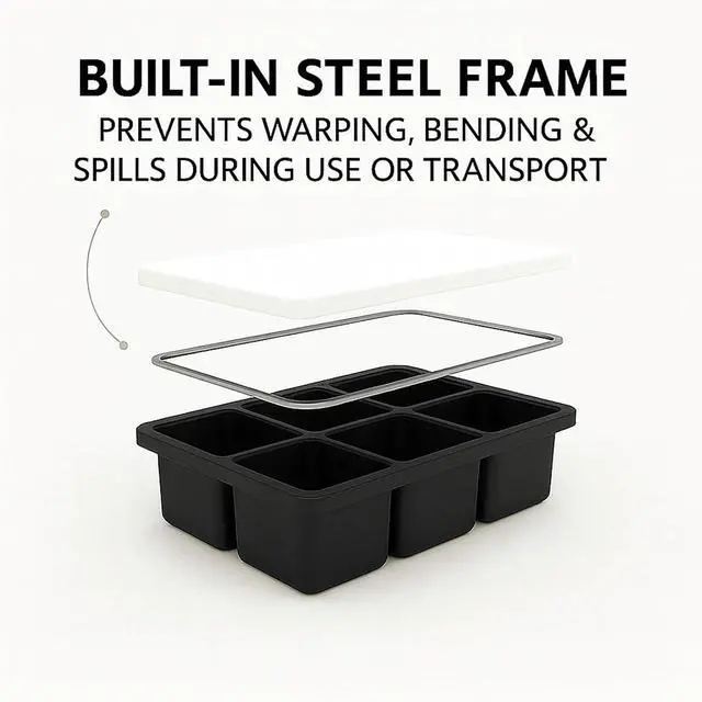 Alt view image 3 of 7 - Large Silicone Ice Cube Trays 2 Pack 2 Inch Square Ice Molds with Removable Lid Easy Release BPA Free Big Ice Cube Tray for Whiskey Cocktail Old Fashioned Freezer Safe Stackable Design (Black)