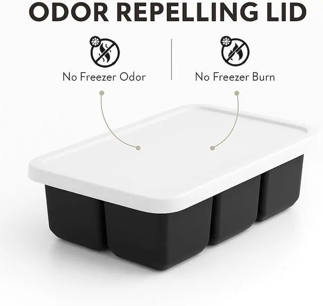 Alt view image 4 of 7 - Large Silicone Ice Cube Trays 2 Pack 2 Inch Square Ice Molds with Removable Lid Easy Release BPA Free Big Ice Cube Tray for Whiskey Cocktail Old Fashioned Freezer Safe Stackable Design (Black)