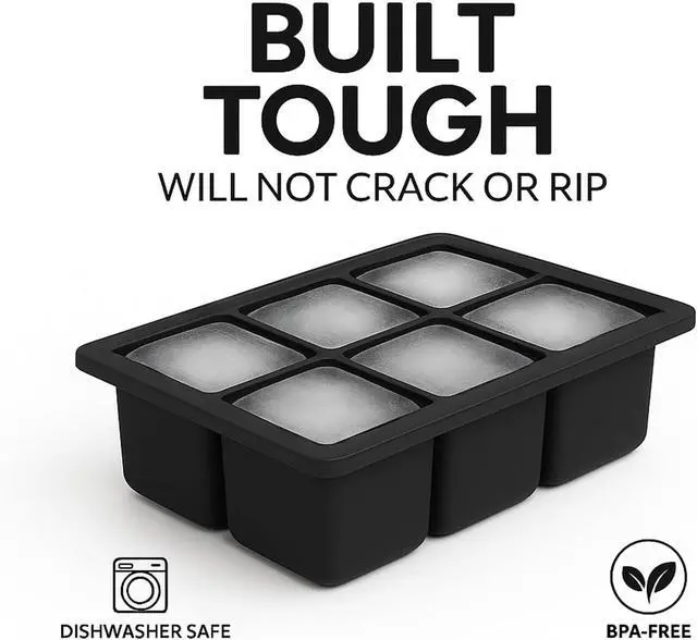 Alt view image 6 of 7 - Large Silicone Ice Cube Trays 2 Pack 2 Inch Square Ice Molds with Removable Lid Easy Release BPA Free Big Ice Cube Tray for Whiskey Cocktail Old Fashioned Freezer Safe Stackable Design (Black)