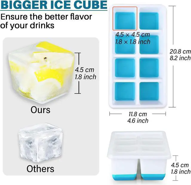 Alt view image 4 of 7 - Large Ice Cube Molds, FURNSII 2 Pack Silicone Large Square Ice Cube Trays with Lids BPA Free, Easy-Release & Stackable 1.8'' Big Ice Cube Tray for Freezer Cocktail Whiskey Coffee