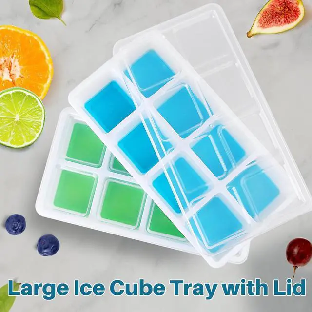 Alt view image 2 of 7 - Large Ice Cube Molds, FURNSII 2 Pack Silicone Large Square Ice Cube Trays with Lids BPA Free, Easy-Release & Stackable 1.8'' Big Ice Cube Tray for Freezer Cocktail Whiskey Coffee