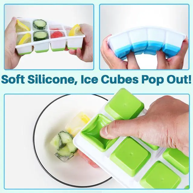 Alt view image 3 of 7 - Large Ice Cube Molds, FURNSII 2 Pack Silicone Large Square Ice Cube Trays with Lids BPA Free, Easy-Release & Stackable 1.8'' Big Ice Cube Tray for Freezer Cocktail Whiskey Coffee