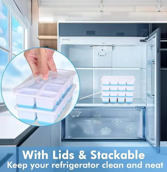 Alt view image 7 of 7 - Large Ice Cube Molds, FURNSII 2 Pack Silicone Large Square Ice Cube Trays with Lids BPA Free, Easy-Release & Stackable 1.8'' Big Ice Cube Tray for Freezer Cocktail Whiskey Coffee
