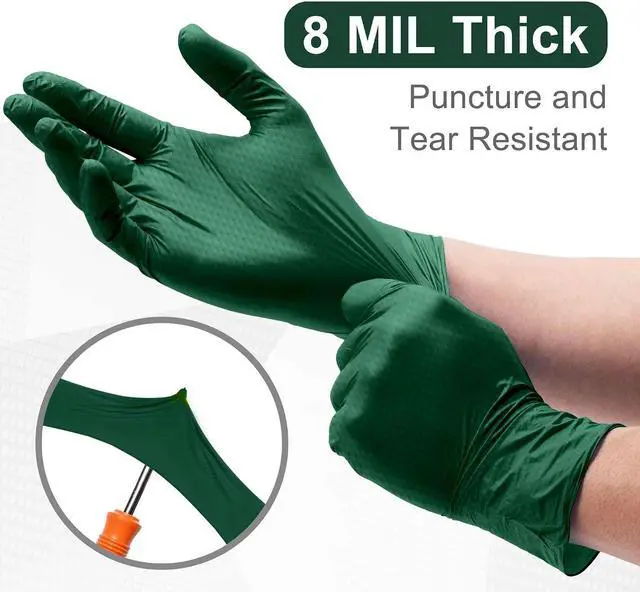 Alt view image 3 of 7 - WECARE 8 Mil Nitrile Gloves - Heavy Duty Mechanic Gloves, with Diamond Grip - Powder and Latex Free Disposable Gloves