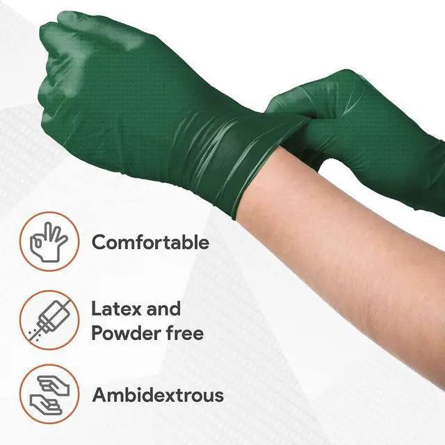 Alt view image 2 of 7 - WECARE 8 Mil Nitrile Gloves - Heavy Duty Mechanic Gloves, with Diamond Grip - Powder and Latex Free Disposable Gloves
