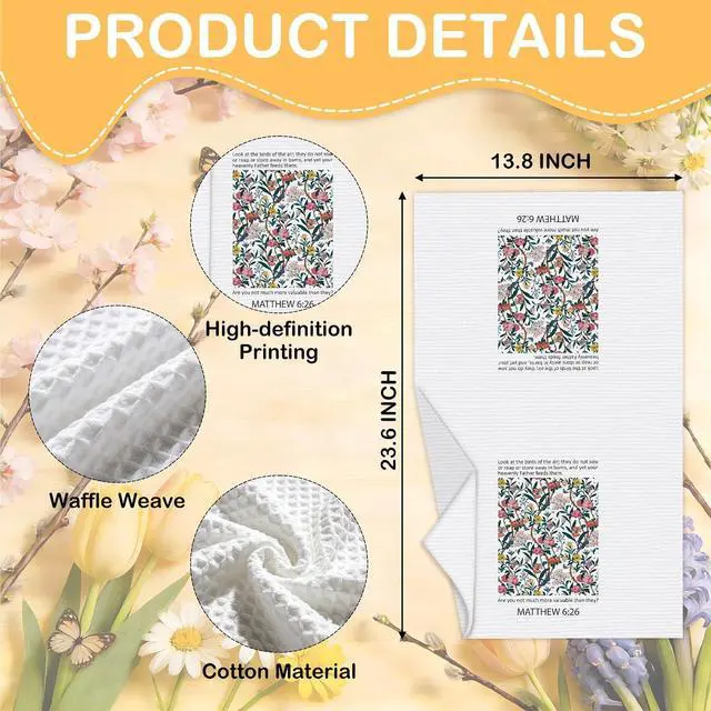 Alt view image 2 of 6 - Christian Floral Kitchen Towels, Vintage Wildflower Hymn Tea Dish Towel, 15