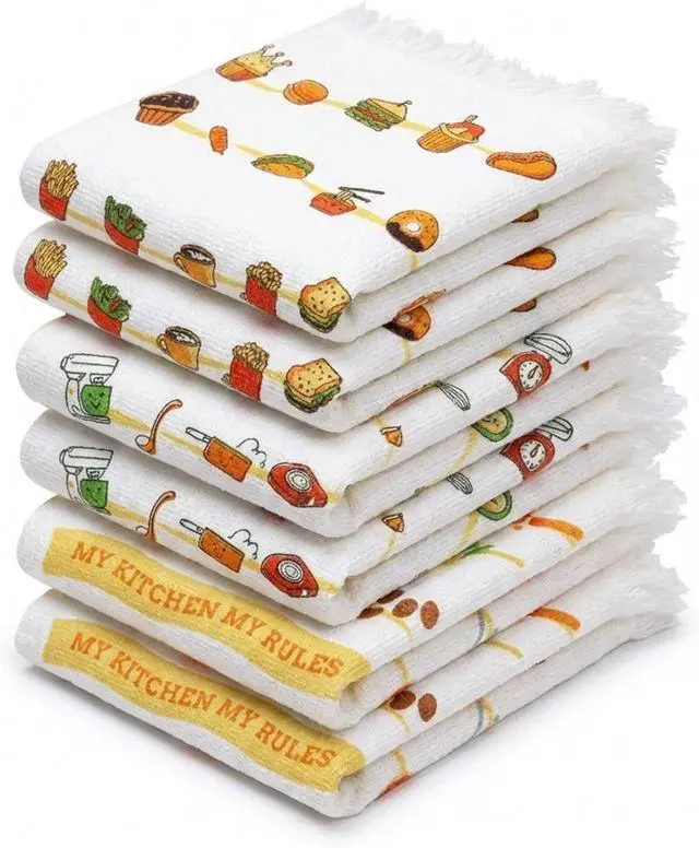 Main image of Printed Kitchen Towels - Decorative & Soft, (16" x 24") Absorbent and Reusable - Versatile, Perfect as Hand Towels,Printed Tea Towel - Kitchen Theme (Set of 6-3 Unique Designs)