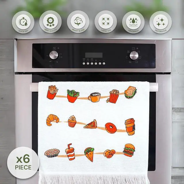 Alt view image 4 of 7 - Printed Kitchen Towels - Decorative & Soft, (16" x 24") Absorbent and Reusable - Versatile, Perfect as Hand Towels,Printed Tea Towel - Kitchen Theme (Set of 6-3 Unique Designs)