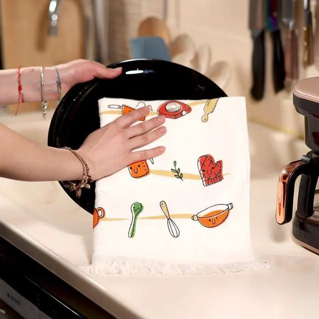 Alt view image 3 of 7 - Printed Kitchen Towels - Decorative & Soft, (16" x 24") Absorbent and Reusable - Versatile, Perfect as Hand Towels,Printed Tea Towel - Kitchen Theme (Set of 6-3 Unique Designs)