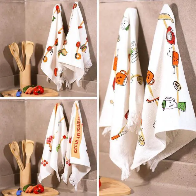 Alt view image 2 of 7 - Printed Kitchen Towels - Decorative & Soft, (16" x 24") Absorbent and Reusable - Versatile, Perfect as Hand Towels,Printed Tea Towel - Kitchen Theme (Set of 6-3 Unique Designs)