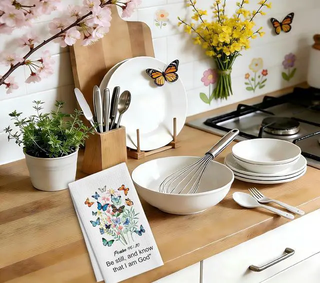 Alt view image 3 of 6 - Christian Floral Kitchen Towels, Vintage Wildflower Hymn Tea Dish Towel, 17
